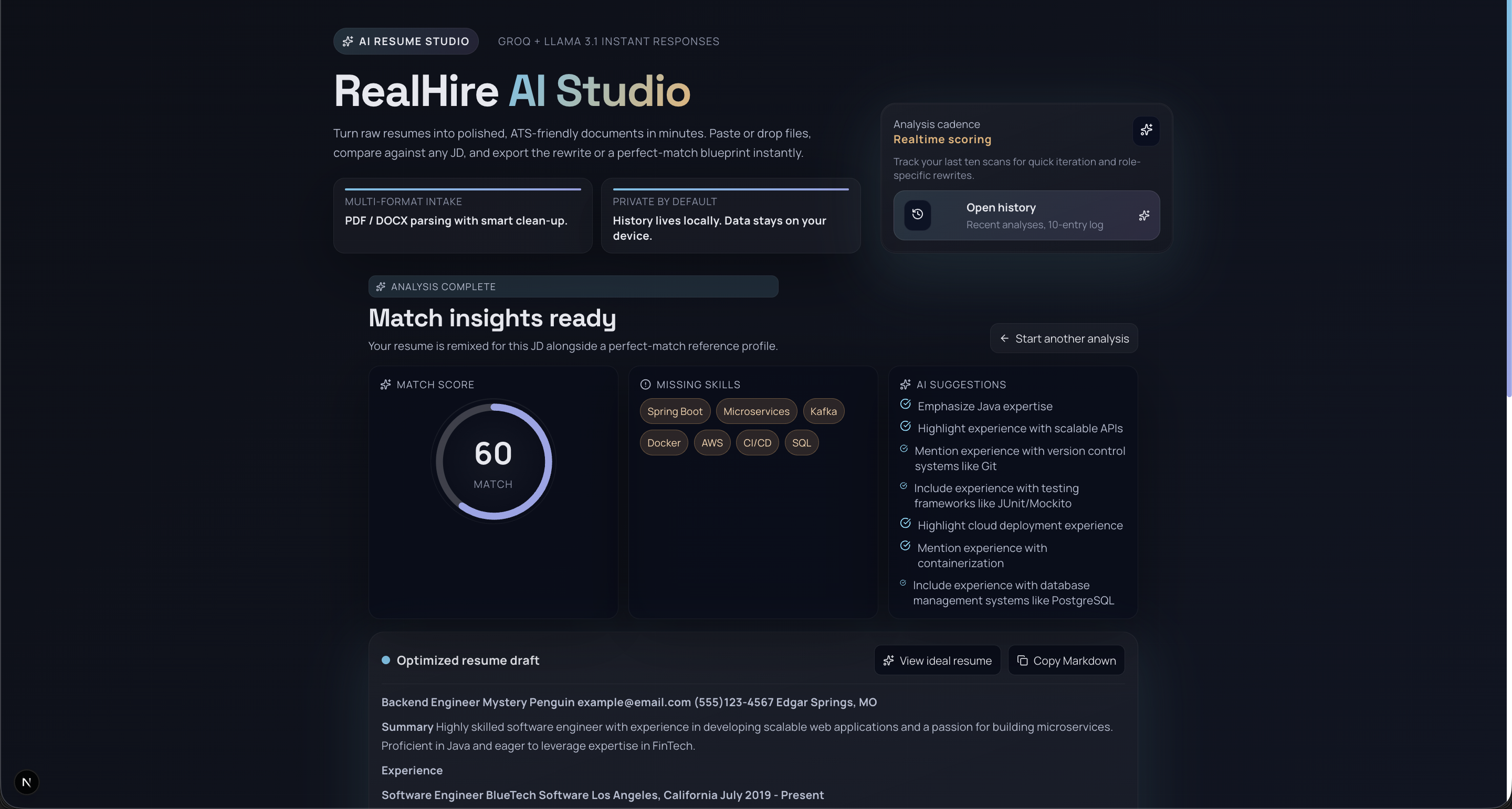 RealHire AI — Resume Match & Optimizer